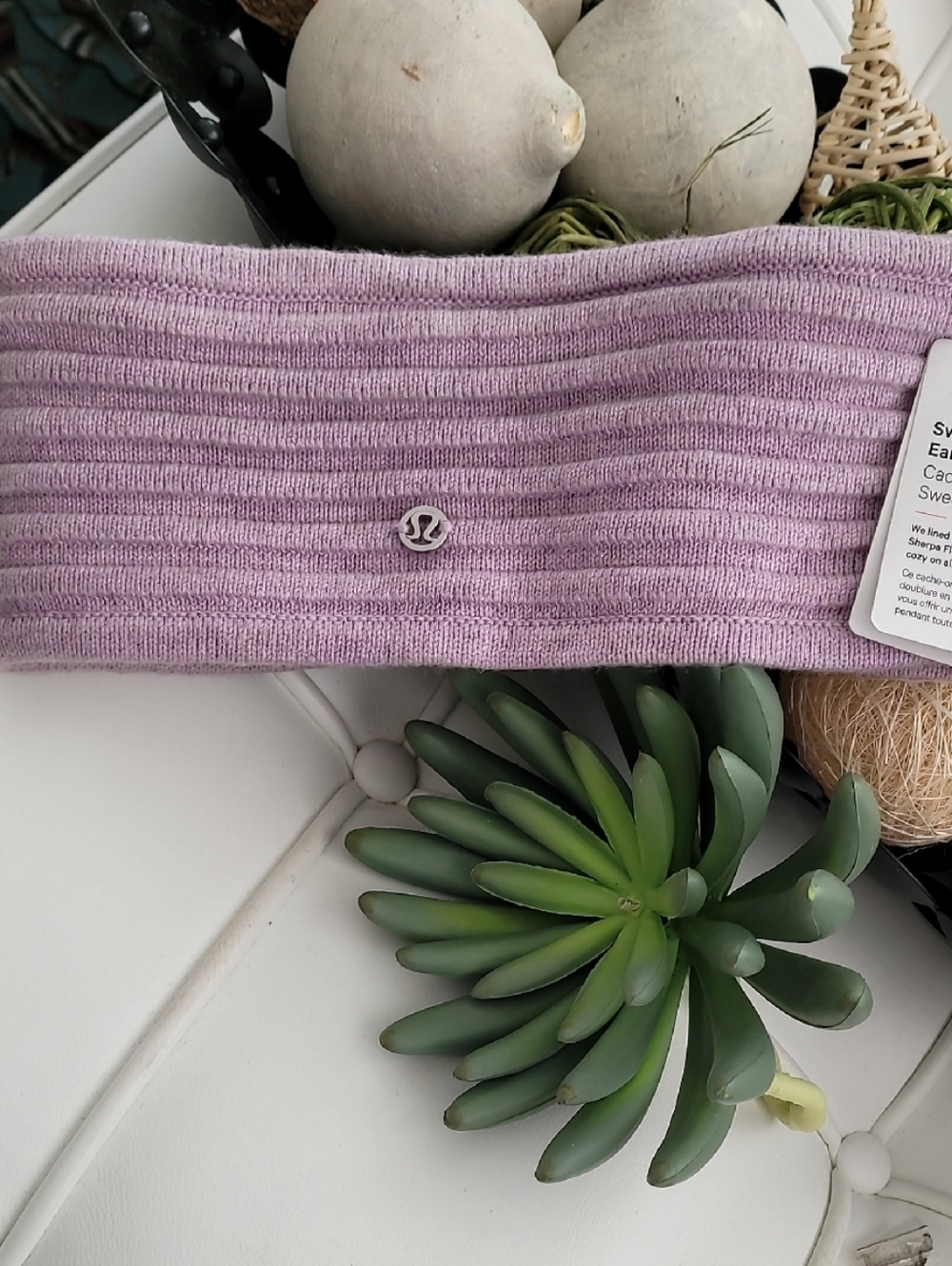 lululemon athletica Ribbed Lavender Headband with Metal Logo
